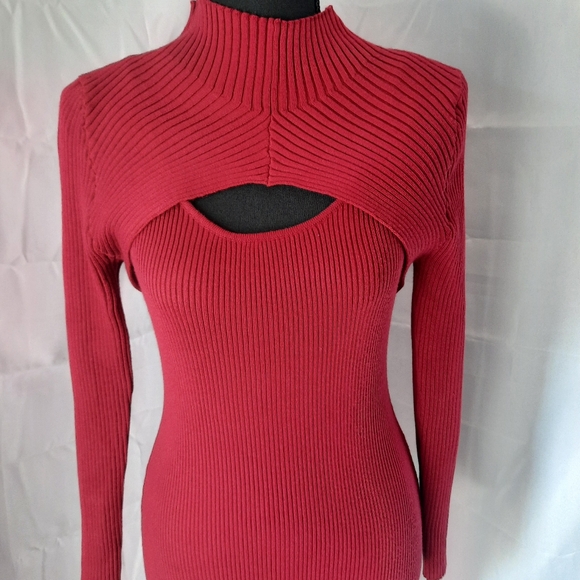 Almost Famous Dresses & Skirts - Almost Famous Bodycon Sweater Dress Sz Lg/Med Burgundy Wine Red  Cutout Ribbed